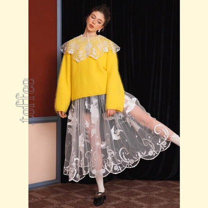 舞い踊る鳥達：幻想的レトロレース ロングスカート 《C0215》