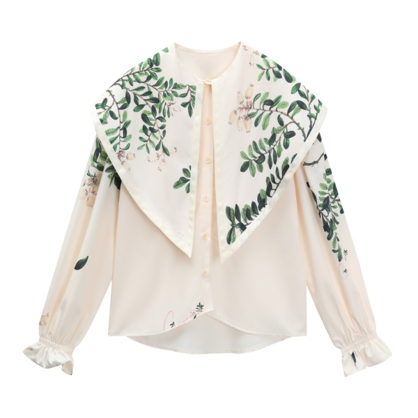 ビッグラペルヴィンテージ風プリントシャツ　AU-043