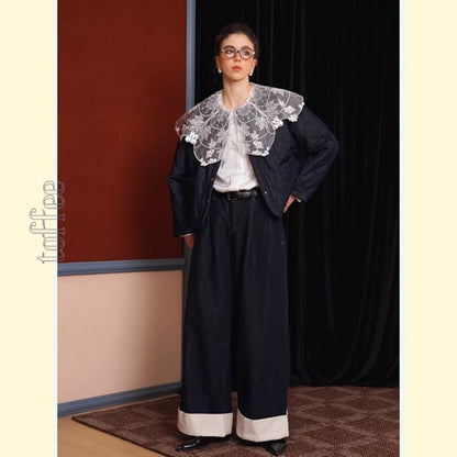 【2color】大人のエレガンス：美シルエットのワイドレッグデニムパンツ 《C0200》