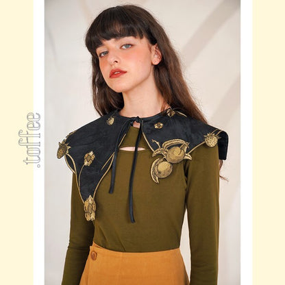 【2color】果物モチーフの植物画刺繍：ロマンティックフェアリーケープ　C0168