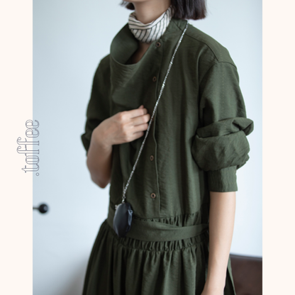 【2color】斜め前立てロングワンピース　Z00551