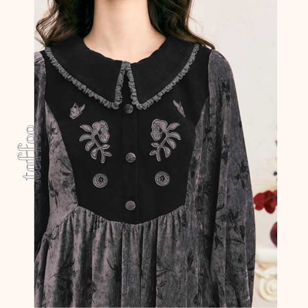 コーデュロイブラックロングワンピース　《Z00689》