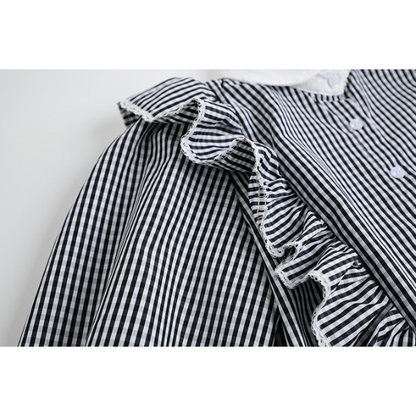 ストライプフリルブラウス　X-347