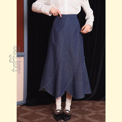 花びらが舞うレトロデニムスカート 《C0207》