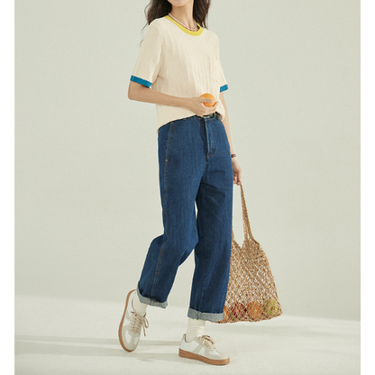 コントラストカラーニットトップス Z00198