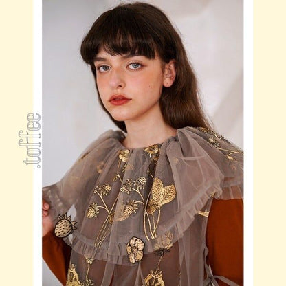 ニッチでレトロな植物画刺繍：フェアリーシアーベスト C0162