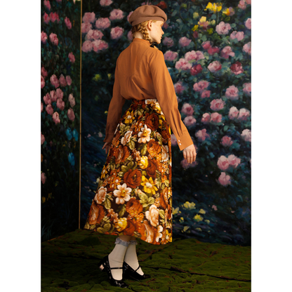 油絵風フローラルAラインスカート Z00008