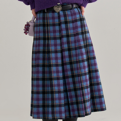 ハイウエストチェック柄ミモレ丈スカート　《Z00656》