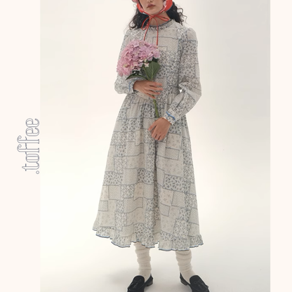 パッチワーク小花柄ロングワンピース《Z00986》