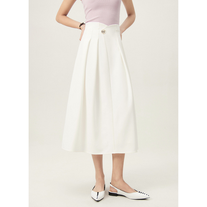 【2color】ゴールドボタン付きハイウエストAラインスカート Z00094