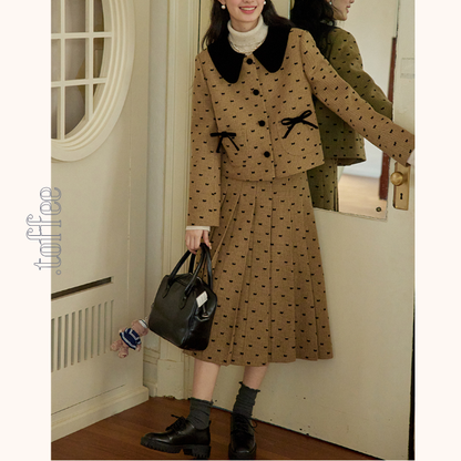 リボンドットショートジャケット＆プリーツスカートセットアップ　《Z00764》