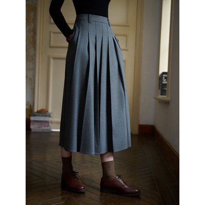 ハイウエストAラインプリーツロングスカート X-533