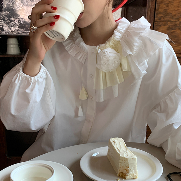 レース＆フラワーホワイトブラウス　Z00519