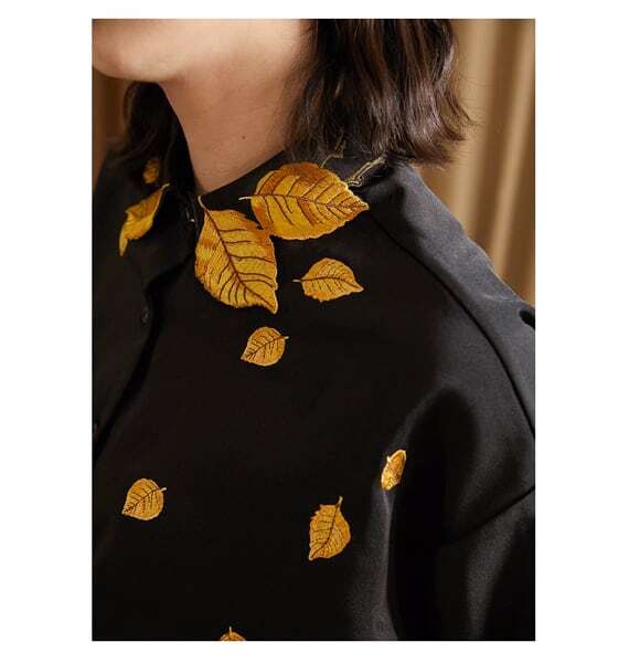 リーフ刺繍シャツブラウス C0076