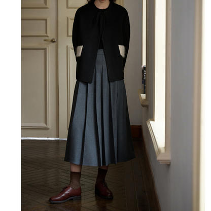 ハイウエストAラインプリーツロングスカート X-533