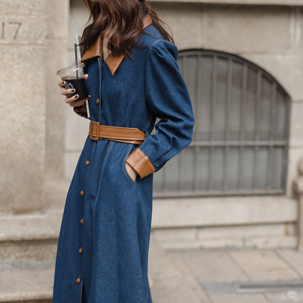 異素材ミックスバイカラーデニムワンピース　AU-225