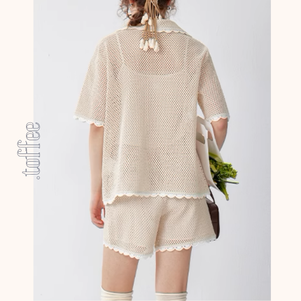 バードモチーフメッシュシャツ＆ショーパンツセットアップ《Z01014》