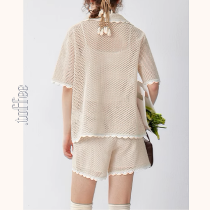 バードモチーフメッシュシャツ＆ショーパンツセットアップ《Z01014》