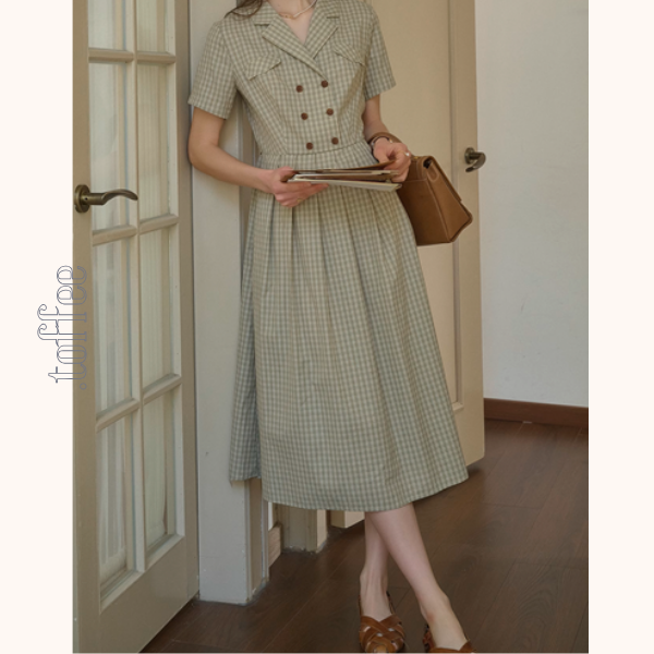 ダブルブレストチェック柄トレンチワンピース《Z00901》