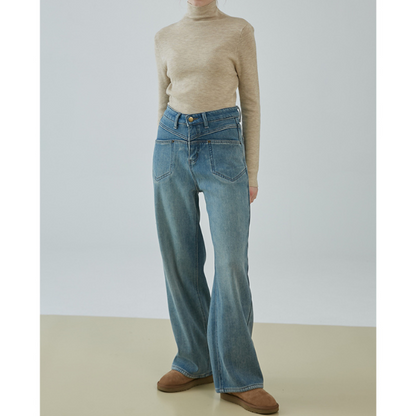 【2color】ハイウエストカジュアルストレートジーンズ X-482