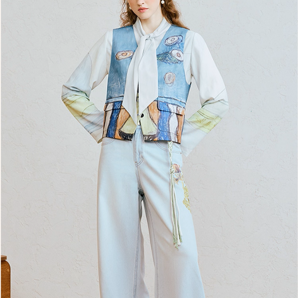 絵画のようなVネックアートベスト《Z01064》