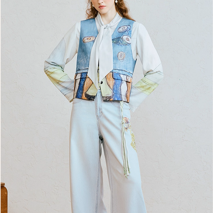 絵画のようなVネックアートベスト《Z01064》