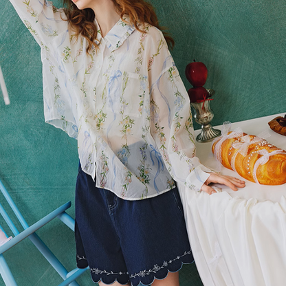 フローラルプリントシアーシャツ《Z00962》