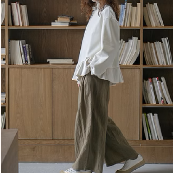 【2color】フリルヘム＆バルーンスリーブルーズブラウス《Z00895》