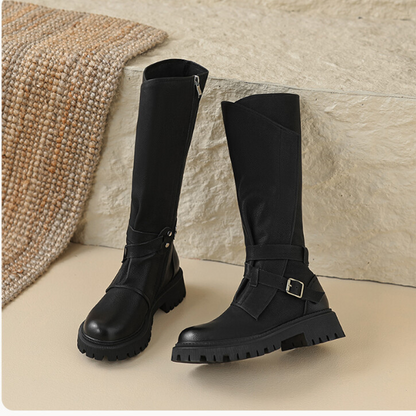 【2color】ラウンドトゥサイドジッパーロングブーツ X-468