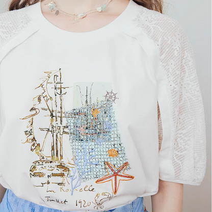 マリンテイストメッシュスリーブトップ《Z00973》