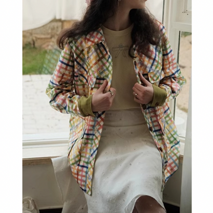 小花×チェック柄のカラフルシャツ Z00078