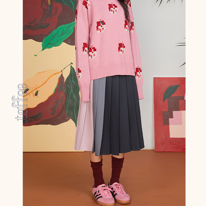 コントラストカラーミモレ丈プリーツスカート　《Z00701》