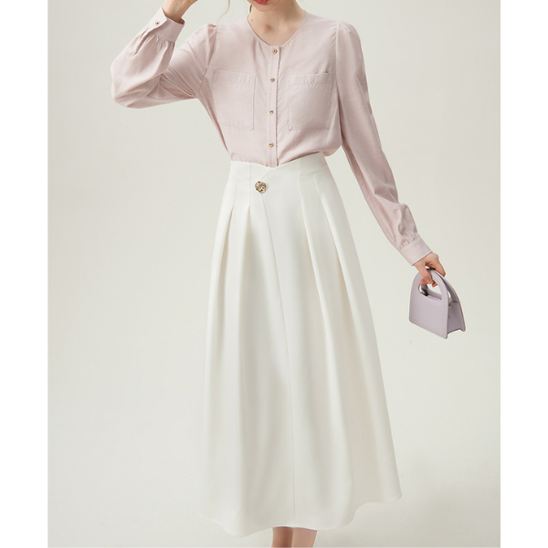 【2color】ゴールドボタン付きハイウエストAラインスカート Z00094