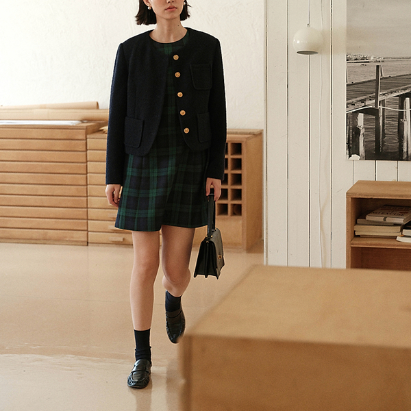 タータンチェックノースリーブミニワンピース　Z00463
