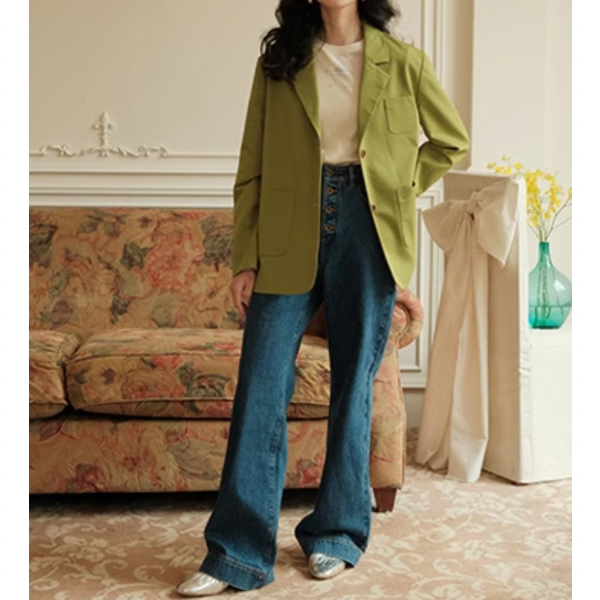 バジルグリーンルーズスーツジャケット Z00079