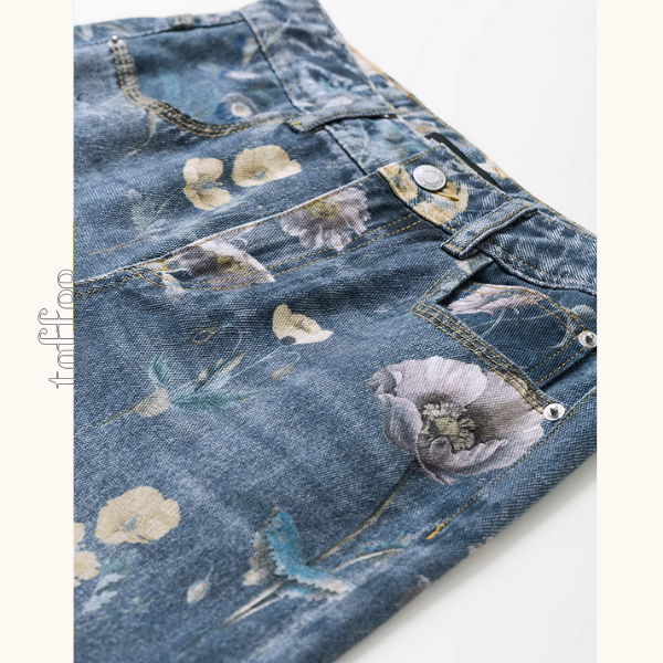 【4pattern】プリントストレートジーンズ《Z00929》