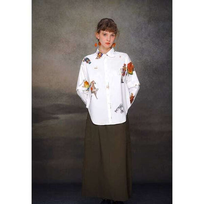 【2color】くるみ割り人形プリント2WAYスリーブシャツブラウス C0108