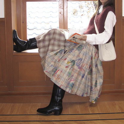 パッチワークプリーツロングスカート Z00106