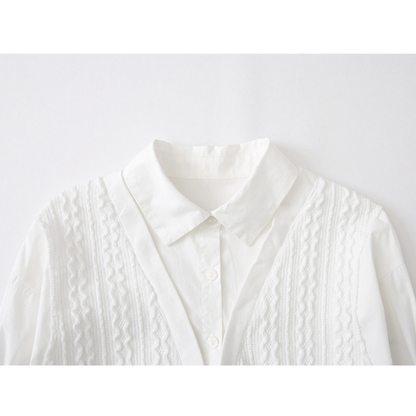 【２color】フェイクツーピースレイヤード調シャツ　AU-201