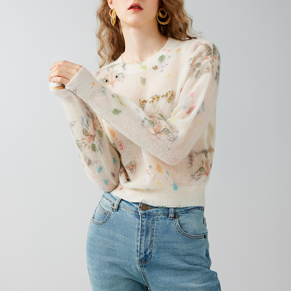 ビジュー＆キャットニットプルオーバー　Z00595