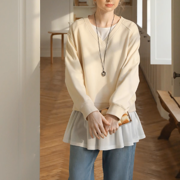 【2color】ラウンドネックペプラムロングトップ《Z00979》