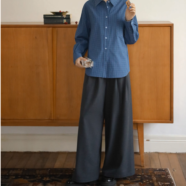 Vネックシングルブレストショートベスト＆ハイウエストワイドスーツパンツセットアップ《Z00889》
