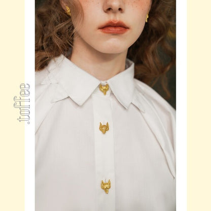 【2color】立体アートを纏う：キツネボタンの折り紙ブラウス C0174