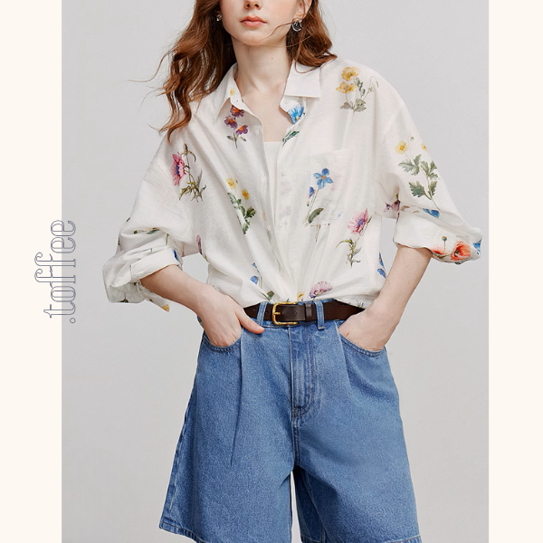 【2color】花柄プリントルーズシャツ《Z00932》