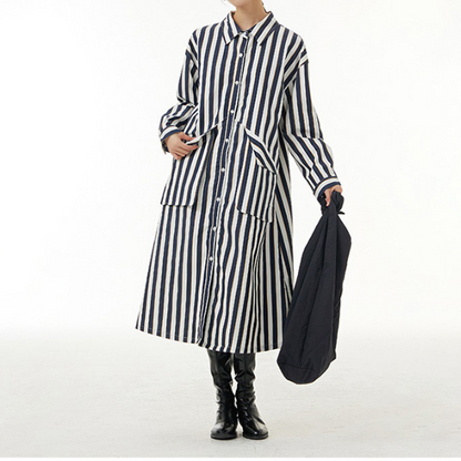【2color】ストライプシャツワンピース X-349
