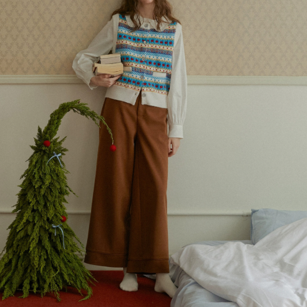 【2color】フレンチハイウエストワイドレッグパンツ Z00044