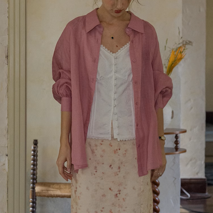 【4color】ランタンスリーブオーバーサイズシアーシャツ《Z00863》