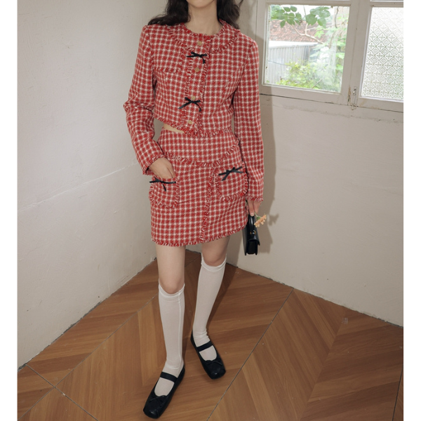 千鳥格子フリンジエッジセットアップ Z00018