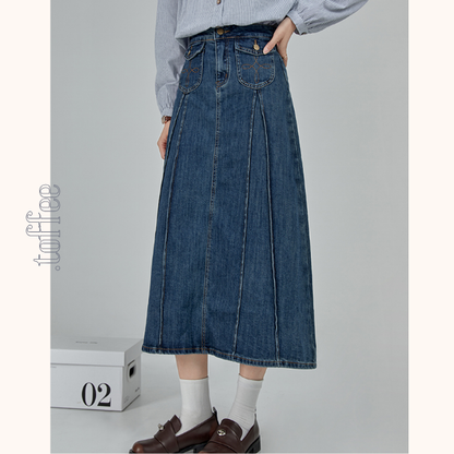 Aラインハイウエストロングデニムスカート　《Z00790》