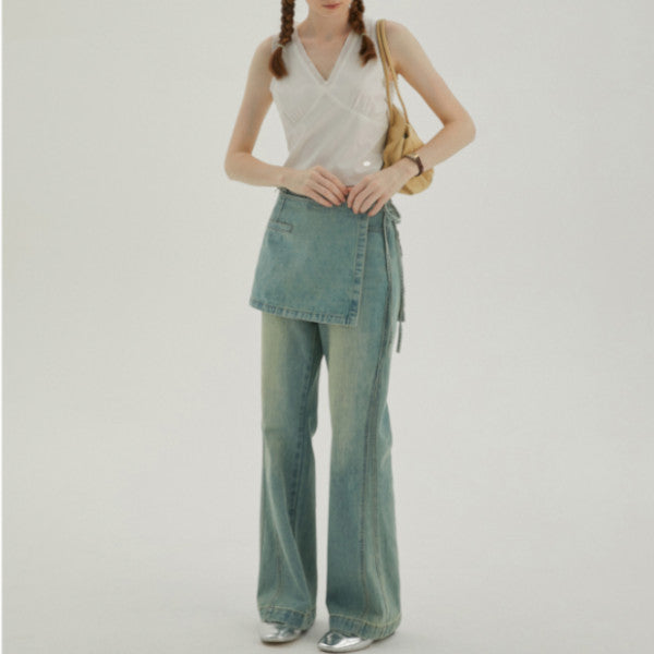 フェイクスカート＆デニムパンツの2点セット Z00312